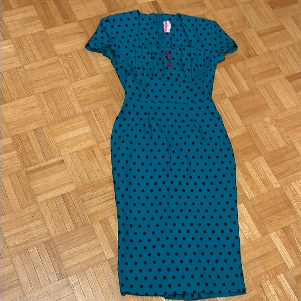 Pinup Couture Teal Polka Dot Dress